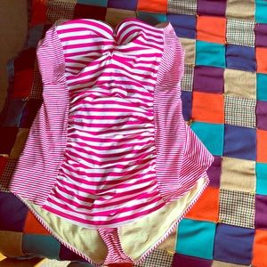 One Piece Swimsuit-pink/white stripe
